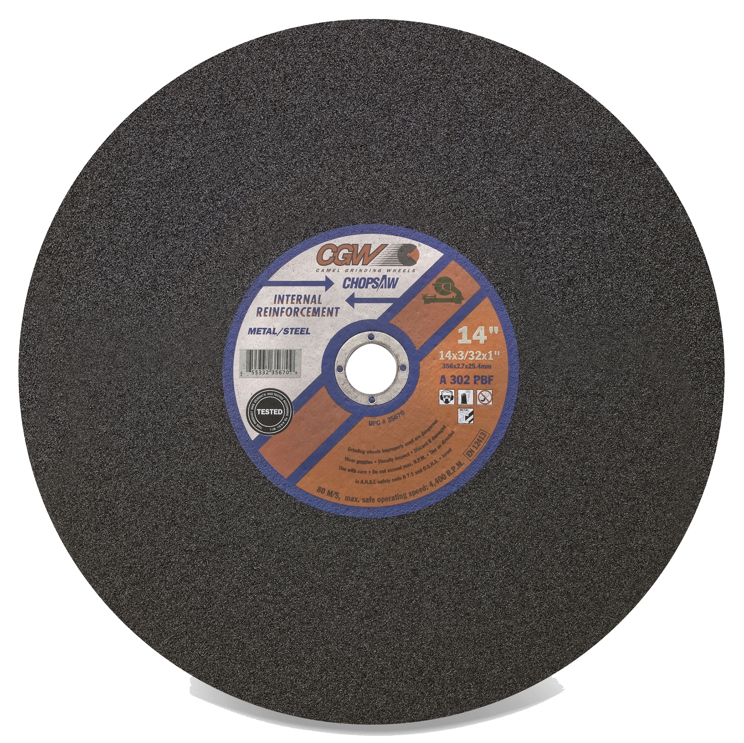 Picture of CGW "Camel" Abrasive 14X7/64X1 A36-S-Bf Dbl Rein Wheel Cut Off